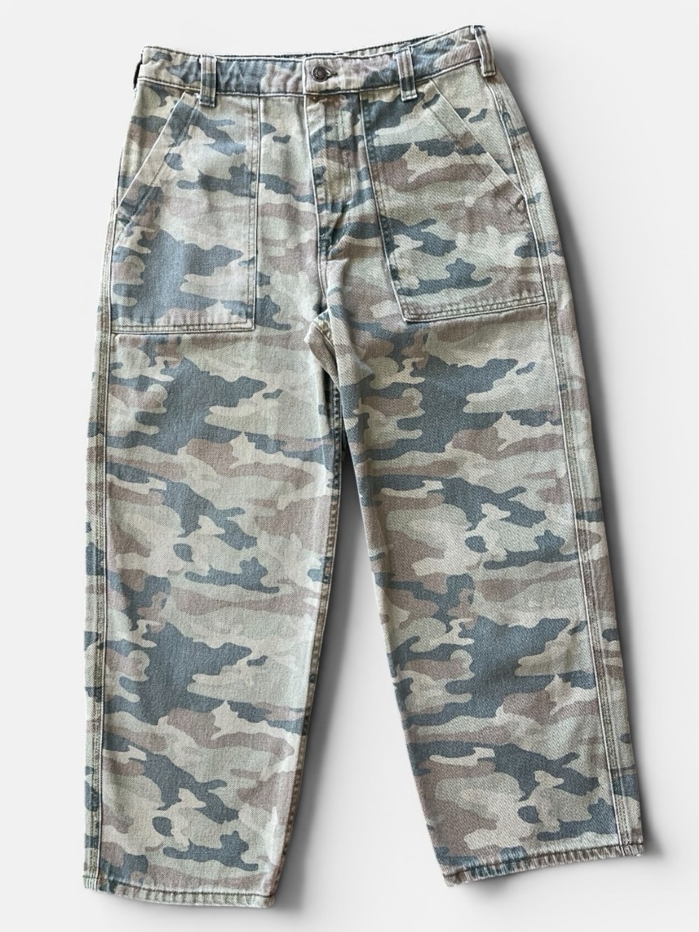 Free People We The Free Remy Green Camo Utility Cropped Pants Sz 29 High Rise